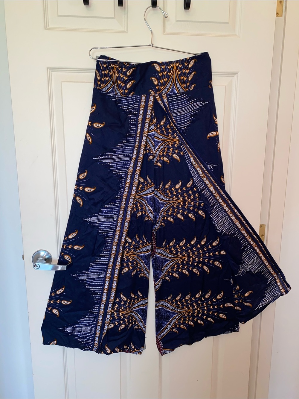 Thai Yoga Pants-  Navy & Gold Wide-Leg